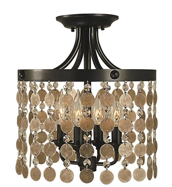 The Naomi flush mount delivers classic elegance in a compact 12-inch profile. Its mahogany bronze finish and 4-light candelabra design bring warmth to smaller spaces while maintaining a low 14-inch ceiling clearance.