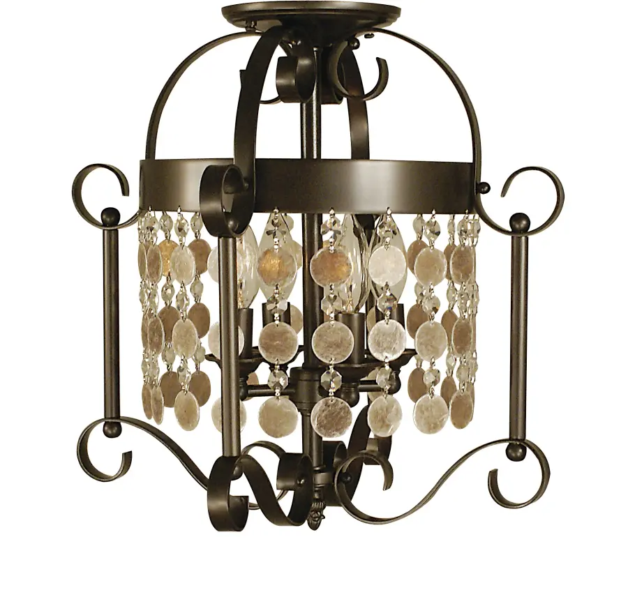 Four Light Crystal & Mica Flush Mount in Brushed Nickel
