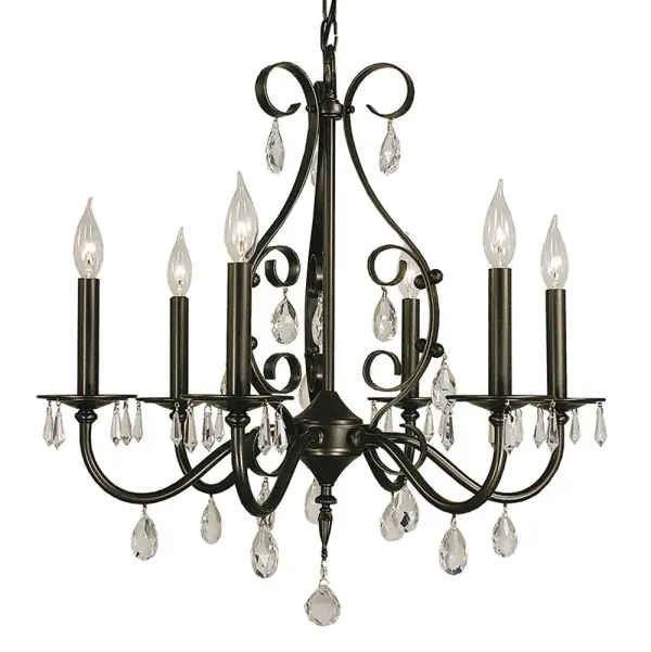The Liebestraum chandelier brings timeless sophistication with its 6-light candle design and rich Mahogany Bronze finish. At 24 inches wide, it's perfectly proportioned for medium dining rooms and creates warm, inviting ambiance.