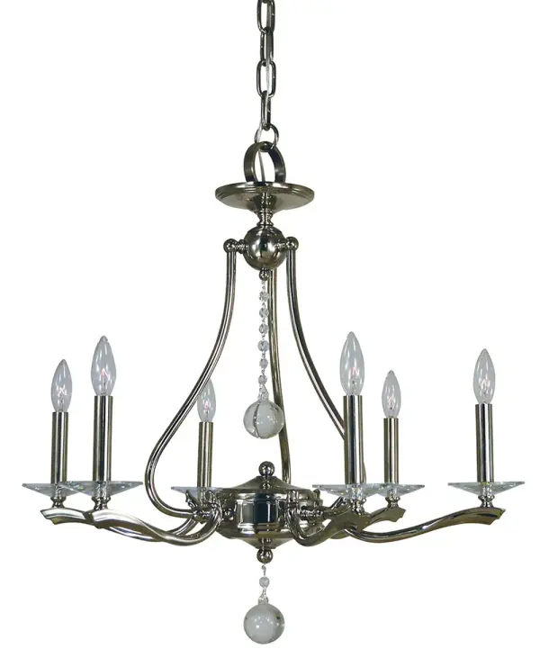 The Allena chandelier combines traditional candle-style elegance with a contemporary polished nickel finish. At 27 inches wide, it's perfectly sized for medium dining rooms and foyers, offering versatile style that complements both classic and modern interiors.