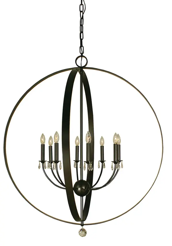 The Constellation chandelier makes a bold architectural statement with its 38-inch width and impressive 44-inch height. Eight candelabra lights provide ample illumination for large spaces, while the rich Mahogany Bronze finish adds warmth and sophistication.