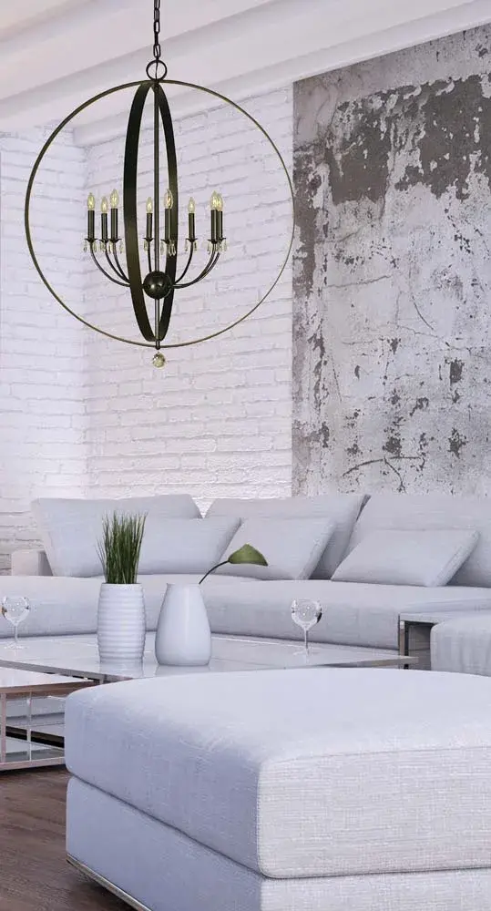 The Constellation chandelier makes a bold architectural statement with its 38-inch width and impressive 44-inch height. Eight candelabra lights provide ample illumination for large spaces, while the rich Mahogany Bronze finish adds warmth and sophistication. - alternate view