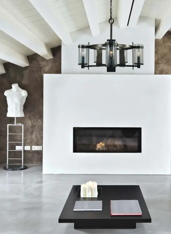 The Hammersmith chandelier combines traditional candle-style lighting with rustic seedy glass cylinders and a rich mahogany bronze finish. At 23 inches wide, it's perfectly sized for medium dining rooms and entryways. - alternate view