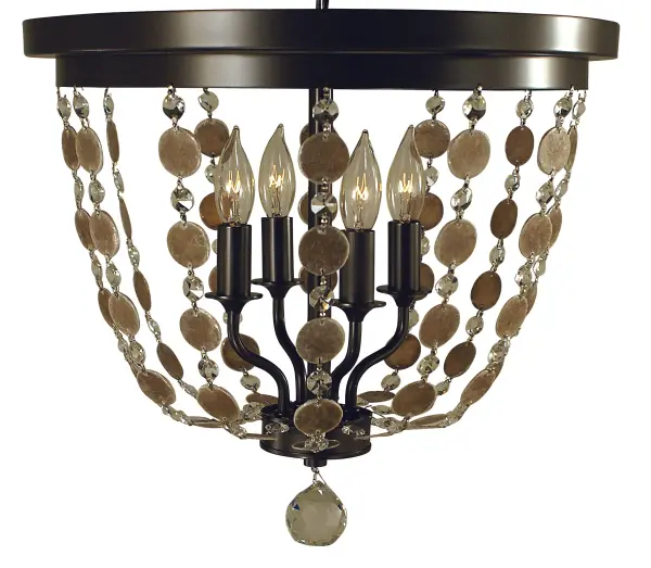 Strands of crystal and mica are casually draped from the frames to diffuse the light and create both warmth and glitter. Every Framburg lighting product is manufactured in the USA.