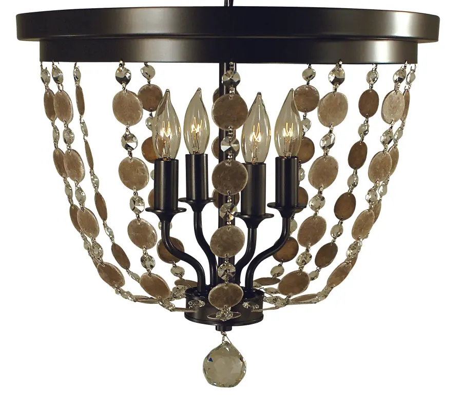 Four Light Crystal & Mica Flush Mount in Antique Brass