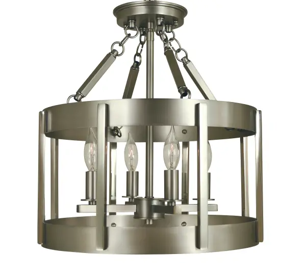 Drum cages encasing minimal chandeliers accented with mixed metal finishes. All Framburg lighting fixtures are hand made in the U.S.A.