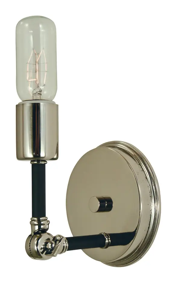 The Felix Sconce combines polished nickel and matte black finishes in a compact, adjustable design. Its 5-inch width makes it ideal for smaller spaces while the adjustable arm (5-9 inches height, 4.5-11 inches depth) offers versatile positioning.