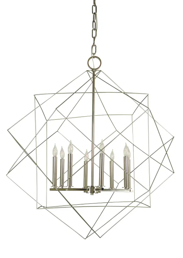 A light and airy cage surrounds a minimal chandelier. Cages are available in Mahogany Bronze, Matte Black and Satin Pewter only. Interior chandelier available in all Framburg finishes. All framburg lighting products are made in the U.S.A