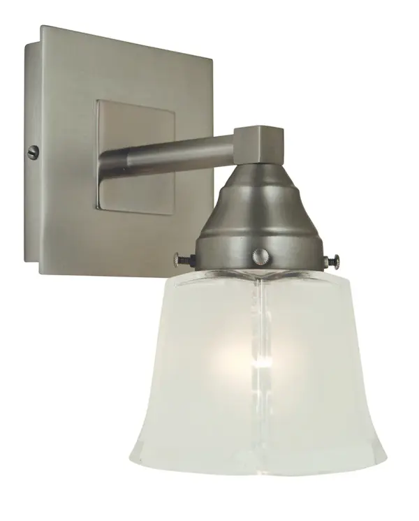 The Mercer sconce combines satin pewter and polished nickel finishes with frosted glass for a refined, versatile look. Its compact 5-inch width makes it ideal for smaller spaces while providing ample illumination.