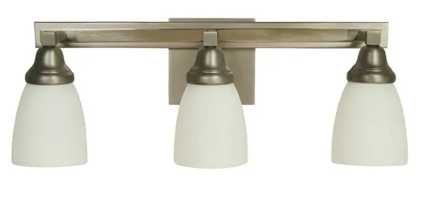 The Mercer sconce combines sophisticated two-tone metalwork with classic white glass shades, delivering ample illumination for vanity areas. Its 31-inch width makes it ideal for double sink installations.