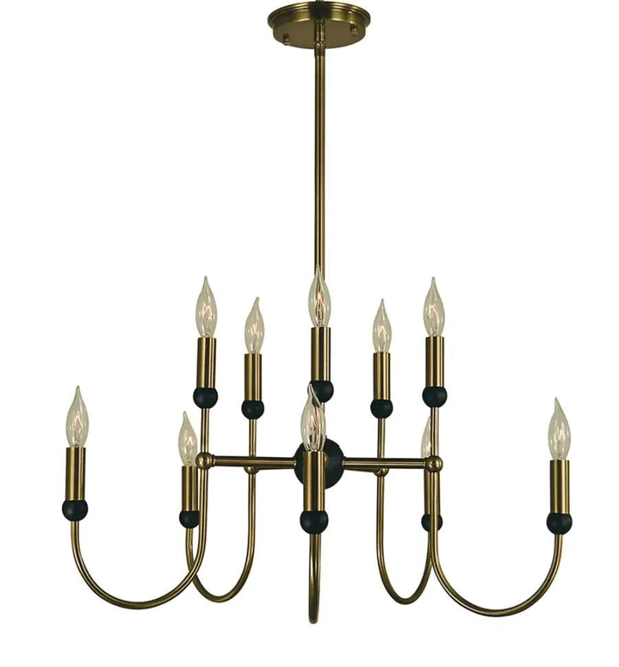 Nicole 10-Light Chandelier in Antique Brass with Matte Black