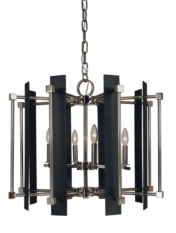 The Louvre 6-Light Chandelier combines polished nickel and matte black finishes for a refined transitional aesthetic. Its 26-inch width and classic candle silhouette make it versatile for both traditional and contemporary dining spaces.