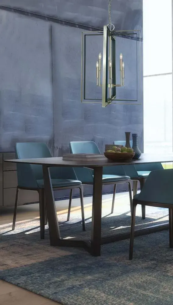 The Symmetry chandelier combines brushed nickel and matte black finishes for a striking two-tone aesthetic. With six candle-style lights and a 22-inch width, it delivers elegant illumination perfect for dining spaces and entryways. - alternate view
