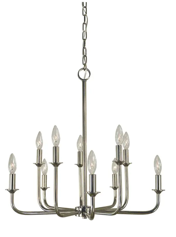 The Boulevard chandelier brings traditional elegance with its 10-light configuration and polished nickel finish. At 24 inches wide, it's perfectly sized for medium dining spaces while providing ample illumination.
