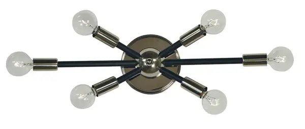 The Simone sconce combines polished nickel and matte black accents for a refined transitional look. With six G16.5 bulbs, it provides substantial illumination ideal for vanities and accent walls.