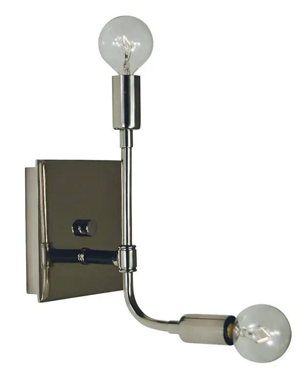 The Fusion 2-Light Sconce combines polished nickel and matte black finishes for a sophisticated contemporary look. Its compact 5-inch width makes it ideal for flanking mirrors or illuminating hallways without overwhelming the space.