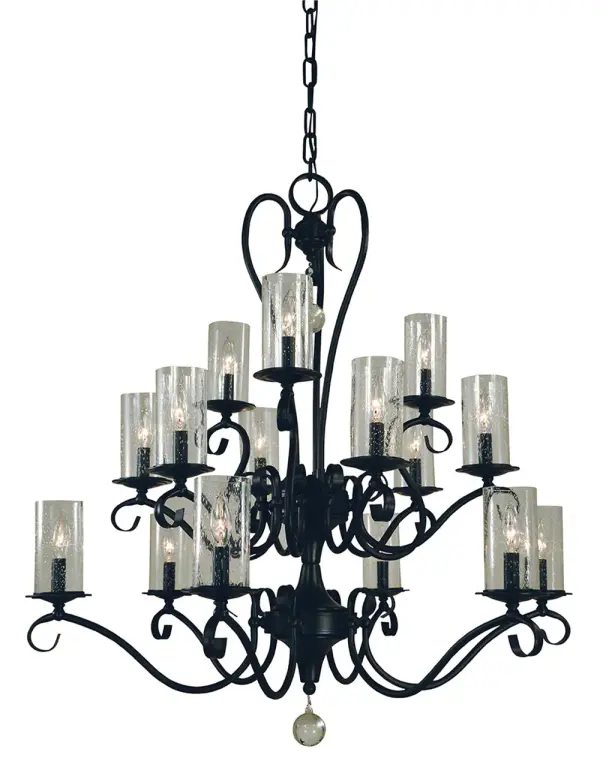 The Ilsa chandelier makes a commanding statement with 15 candle-style lights arranged in a 36-inch wide configuration. Its matte black finish and substantial scale create dramatic impact perfect for large dining spaces and grand entryways.