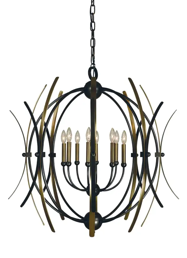 The Monique chandelier brings sophisticated traditional elegance with its substantial 36-inch frame and rich Mahogany Bronze finish accented with Antique Brass. Eight candelabra lights provide ample illumination for large dining spaces.