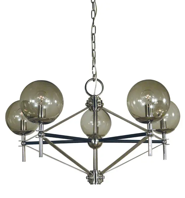 The Calista combines polished nickel and matte black finishes for a refined transitional look. Its 30-inch width and 5-light configuration make it perfect for medium to large dining spaces, offering both style and ample illumination.