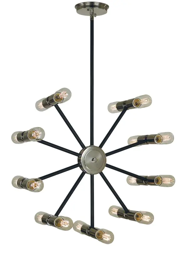 The Nebula chandelier delivers dramatic illumination with 18 bulbs arranged in a contemporary geometric design. The polished nickel and matte black two-tone finish adds sophisticated contrast, while adjustable hanging heights ensure perfect placement.