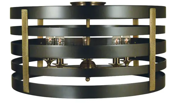 The Pastoral 5-Light fixture combines traditional charm with practical versatility, offering both flush and semi-flush mounting. Its Mahogany Bronze finish with Antique Brass accents creates warmth and sophistication.