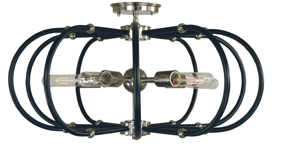 Five Light Flush Mount in Antique Brass with Matte Black