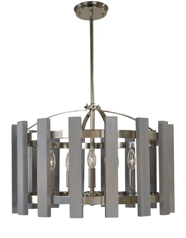 The Arcadia 5-Light Chandelier combines timeless candelabra styling with a refined polished nickel finish. Its 22-inch diameter makes it perfectly sized for medium dining rooms, while adjustable hanging heights offer installation flexibility.