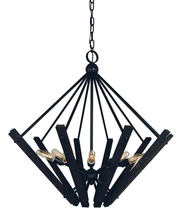 This substantial 10-light chandelier combines rustic warmth with industrial edge in a dramatic 36-inch square silhouette. The matte black finish and candle-style design create authentic farmhouse appeal perfect for large spaces.
