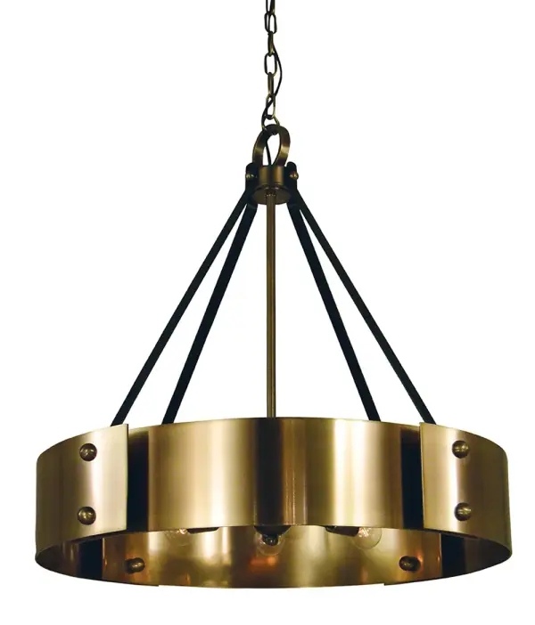 The Lasalle 8-light chandelier combines antique brass warmth with modern matte black accents, creating a versatile fixture that bridges traditional and contemporary design. Its 24-inch width makes it perfect for medium-sized spaces.