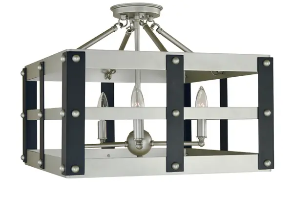 The Metro Artisan combines industrial style with refined craftsmanship in a versatile 5-light semi-flush mount. Its distinctive satin pewter and matte black finish adds sophisticated contrast to any space.