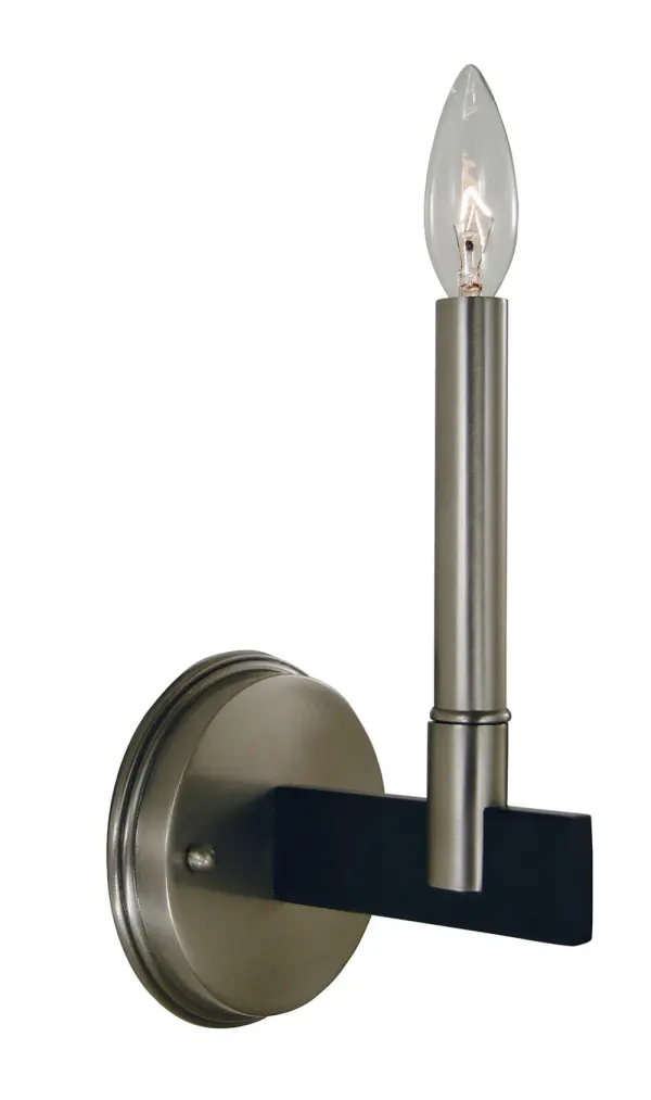 The Jessica sconce combines brushed nickel and matte black finishes in a compact 5-inch wide design. Its 13-inch height and clean lines make it ideal for flanking mirrors or illuminating hallways with contemporary style.