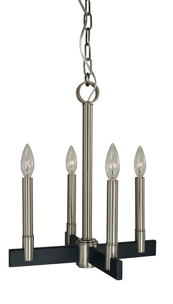 The Jessica Dinette Chandelier combines brushed nickel and matte black finishes in a compact 14-inch design, making it ideal for breakfast nooks and smaller dining areas. Its transitional style bridges traditional and modern aesthetics.