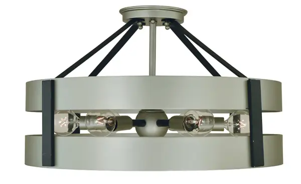 The Orion combines contemporary style with practical versatility, featuring a striking satin pewter and matte black finish. Its dual mounting options and 6-light configuration provide excellent illumination for medium-sized spaces.