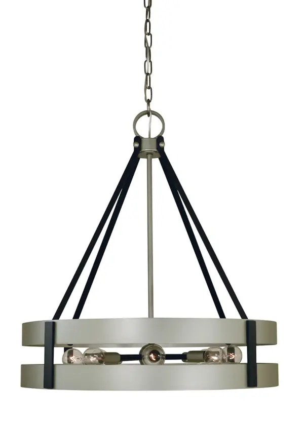 The Orion 8-Light Chandelier combines satin pewter and matte black finishes for a striking contemporary look. With 8 lights and a 22-inch width, it provides excellent illumination for medium-sized dining spaces.