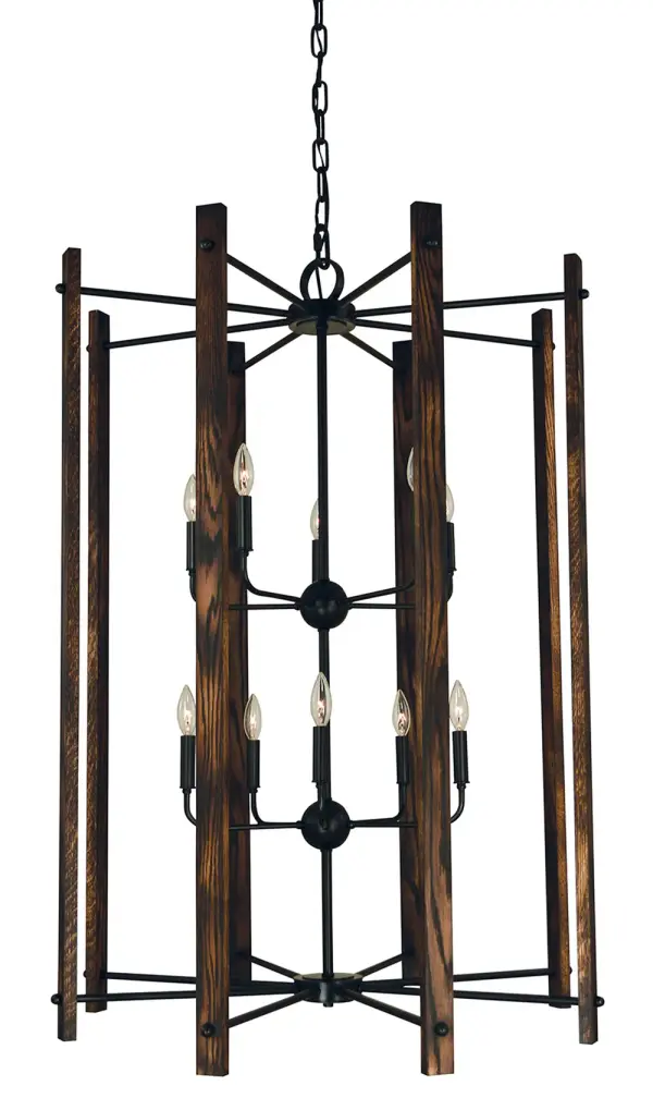 This impressive 10-light chandelier combines modern farmhouse charm with industrial edge. At 32 inches wide and extending up to 117 inches, it's designed for dramatic foyers and grand entryways with high ceilings.