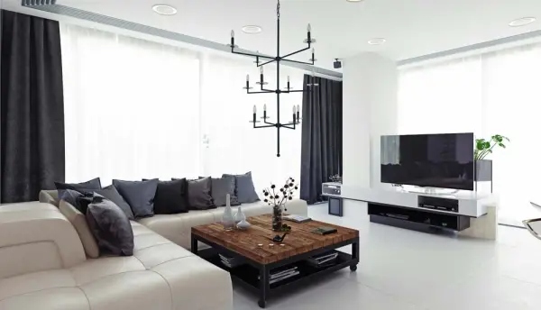 The Muse foyer chandelier makes a bold architectural statement with 12 candelabra lights arranged in a contemporary matte black frame. At 39 inches wide and extending over 10 feet, it's designed for high-ceiling entryways and grand spaces. - alternate view