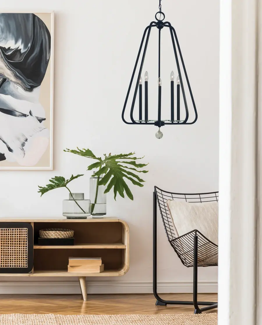Five Light Foyer Chandelier in Matte Black