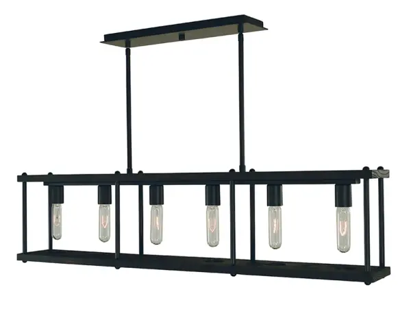 The Industria 6-Light Island Chandelier brings authentic industrial character with its matte black finish and linear design. At 40 inches wide, it's perfectly proportioned for kitchen islands and dining tables, offering adjustable hanging heights and versatile styling.