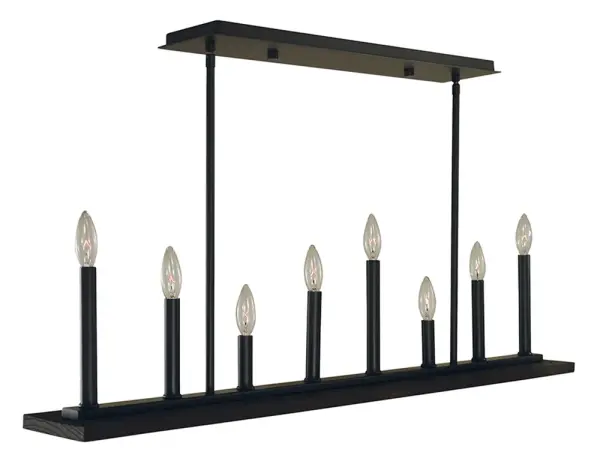 The Industria 8-Light Island Chandelier delivers authentic industrial style with its matte black finish and linear design. At 43 inches wide, it's perfectly proportioned for kitchen islands and dining tables.