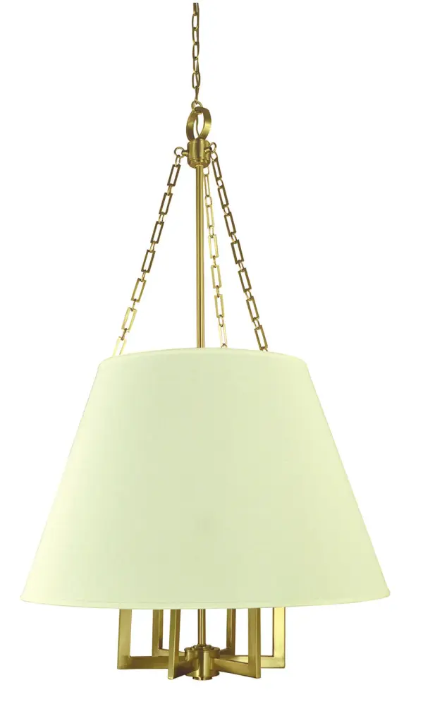 The Bistro 6-Light Chandelier combines warm brushed brass with soft linen shades for sophisticated illumination. At 30 inches wide and 48 inches tall, it makes a stunning statement in foyers and dining rooms.
