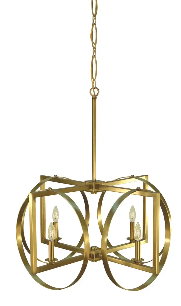 The Olivia chandelier combines classic candelabra styling with contemporary brushed brass finish. Its 26-inch width and 4-light configuration make it ideal for medium dining spaces, while the adjustable 36-inch chain allows customization for various ceiling heights.