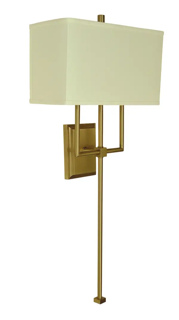 2-Light Brushed Brass Sconce with Linen Shade - Image 1