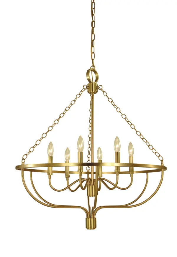 Chain hung suspension holding up the bottom cage give this family a masculine feel but with famine curves. Every Framburg lighting fixture is made in the USA.
