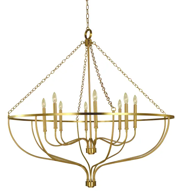 Chain hung suspension holding up the bottom cage give this family a masculine feel but with famine curves. Every Framburg lighting fixture is made in the USA.
