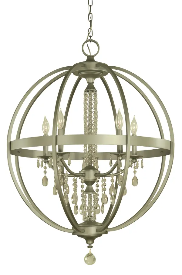 Square horizontal tubing surrounds a transitional frame adorned with crystal. All Framburg lighting products are hand made in the USA.