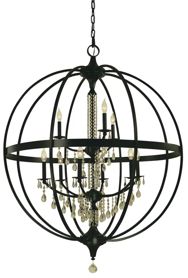 The Olivia 9-light chandelier commands attention with its impressive 40-inch width and 53-inch height. The matte black finish provides sophisticated drama, while the candle-style configuration offers timeless elegance.