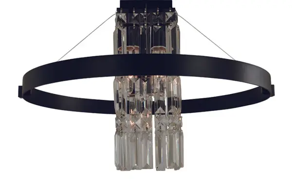 The Iris flush mount chandelier combines modern sophistication with practical design. Its 21-inch width and 14-inch profile make it ideal for rooms with standard ceiling heights while delivering substantial illumination through five bulbs.