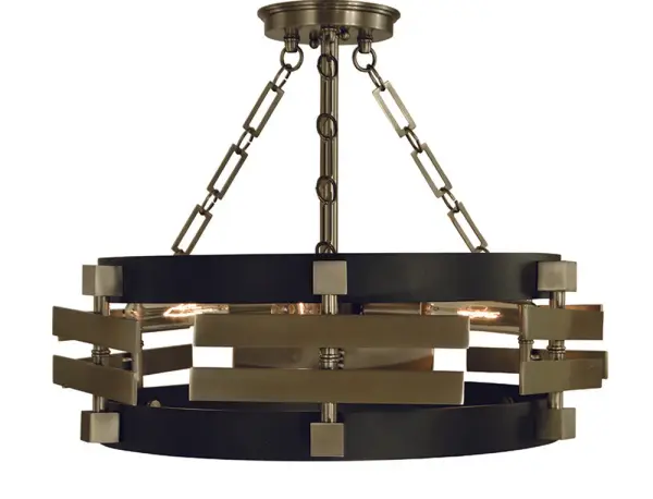 The Eden 3-Light Semi Flush Mount combines brushed nickel and matte black finishes for sophisticated contrast. At 18 inches wide, it's perfectly sized for medium spaces with standard ceilings, offering versatile style.