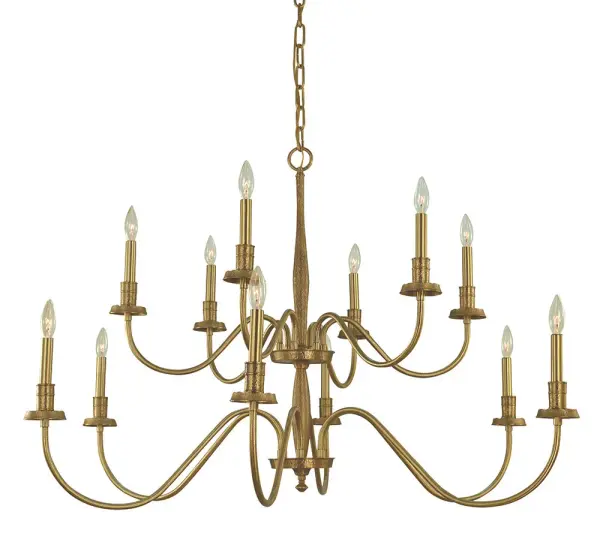 The Matera chandelier commands attention with 12 candle-style lights arranged in a dramatic 46-inch wide design. Brushed brass finish adds warmth and sophistication, while the generous scale makes it perfect for large dining spaces and grand entryways.