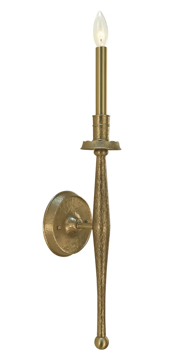 The Matera bath sconce combines timeless candle-style lighting with warm brushed brass finish. Its compact 5.5-inch profile makes it ideal for smaller bathrooms while delivering sophisticated style and functional task lighting.